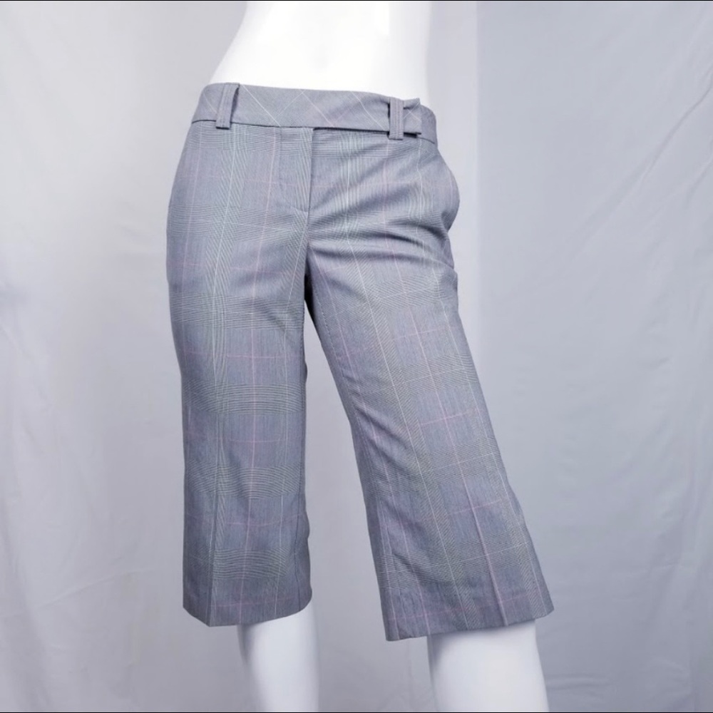 Trina Turk grey plaid culottes Capri cropped pants
